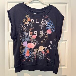 Anthropologie Pilcro M Black Floral Sweatshirt Tank